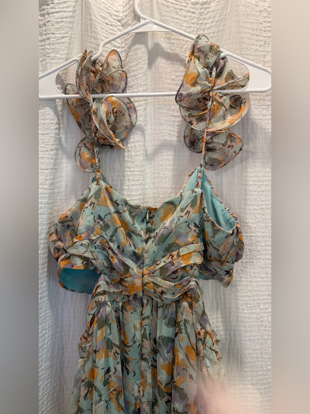 ASTR the Label Fritillaria Maxi Dress Mint Purple Floral Cutout Slit Size L NWT - Picture 12 of 15
